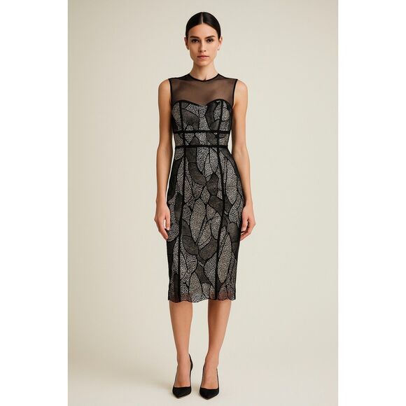 JS Collections Sweetheart Neckline Illusion Beaded Sheath Sleeveless Dress 8 - Picture 1 of 12